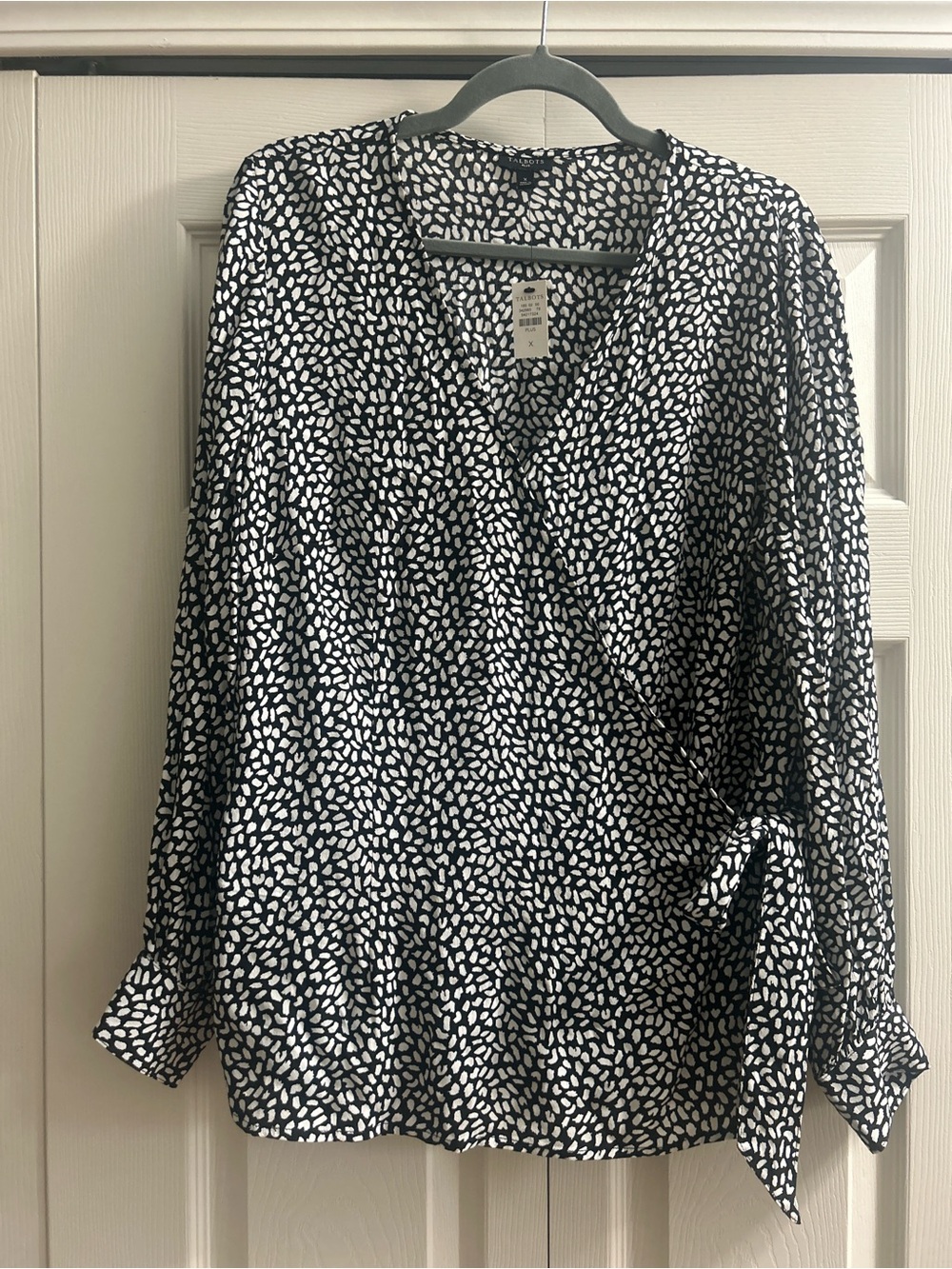 Talbots Blouse Women’s Plus Size X Black White Leopard Print Faux Wrap Shirt NWT